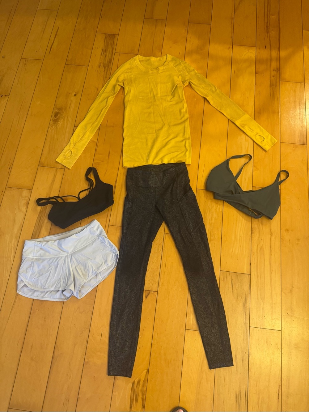 lululemon athletica Black Sparkle High-Rise Leggings with Yellow Long-Sleeve Top